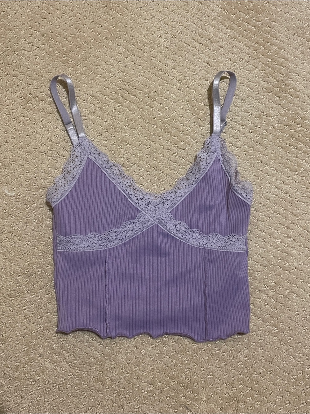 Divided Lavender Lace Trim Ribbed Cami Tank